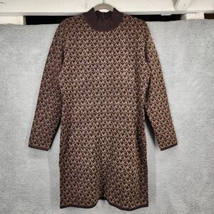 Michael Kors XL‎ Chocolate Brown Logo Print Mock Neck Long Sleeve Sweater Dress
